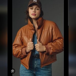 Anthropologie Faux Leather Puffer Jacket